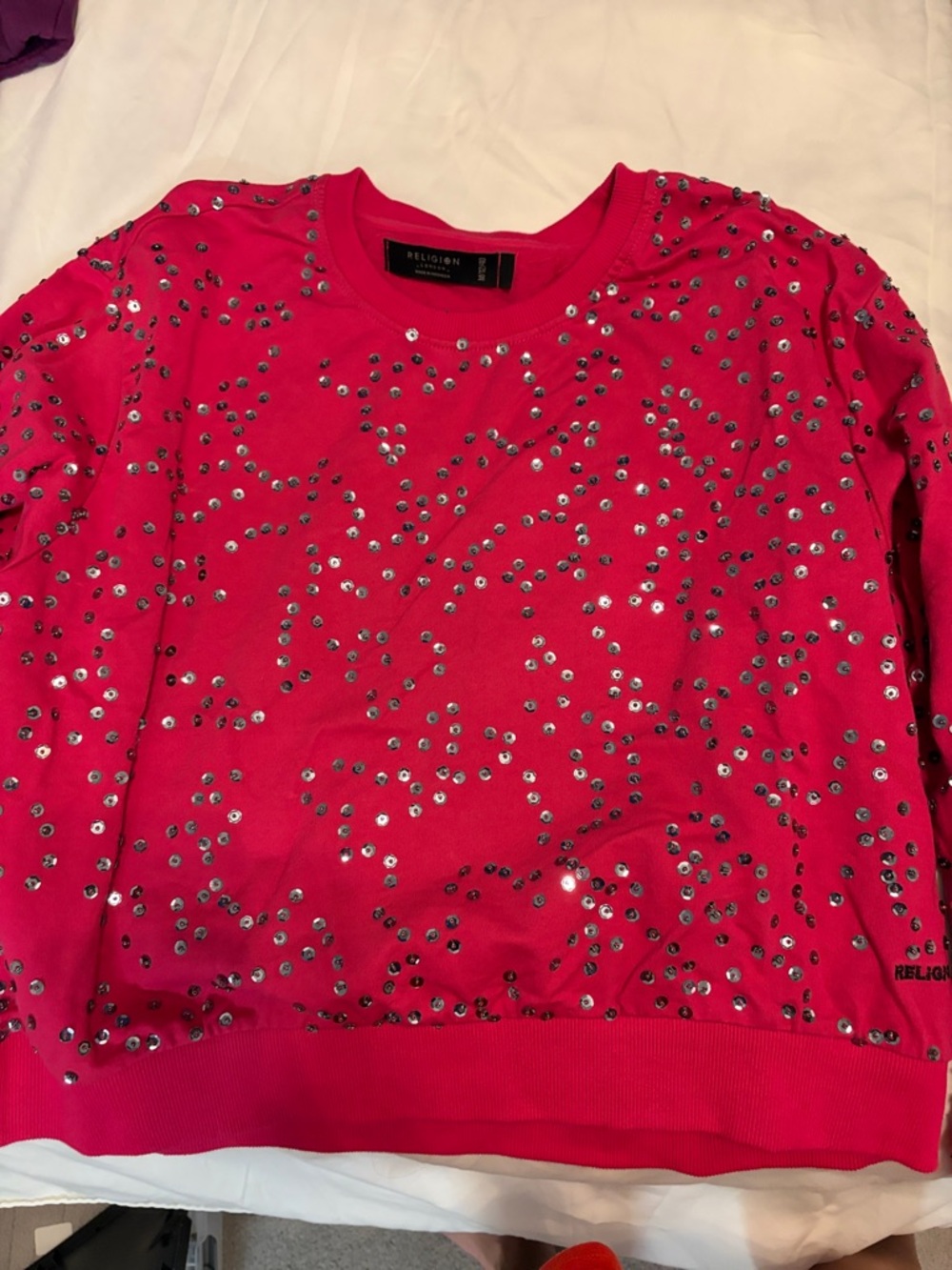 Brand Pink Sequin Embellished Crewneck Top